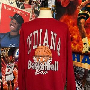 Vintage 90s Indiana‎ Basketball Crewneck Sweatshirt Mens Red College Sz 2XL